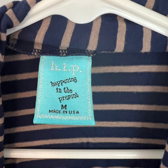 H.I.P. Striped Roll Tab Sleeve Open Front Cardigan Size Medium - Picture 4 of 6